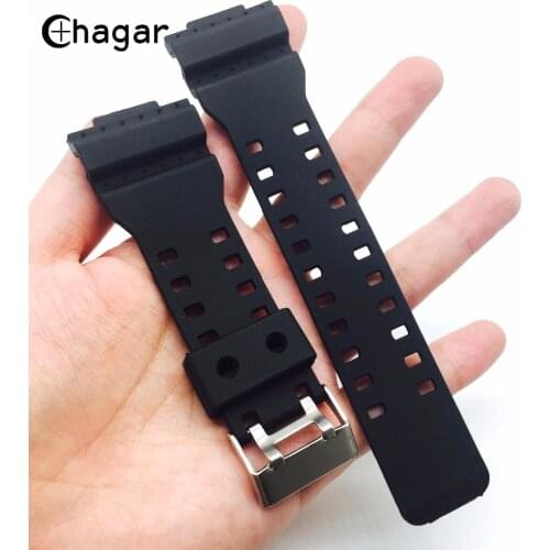 16mm Black Silicone Rubber Sports watch strap for Casio GA100 GA110 G8900 GD100 Men Women Waterproof Watch Band Wrist Bracelet