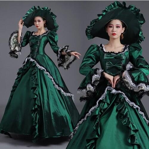 2021 Green Costumes European-style Court Clothes Elegant Retro Lady Party Dress Group Party Show Catwalk Women Theater Costume