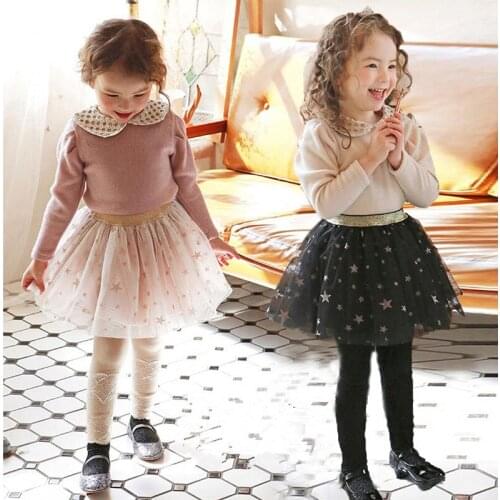3-10years New Girls Skirt Pant Fluffy Bronzing Mesh Girls Leggings Skirt Fake Two-piece Cotton Lace Children Skirt Kids Pants