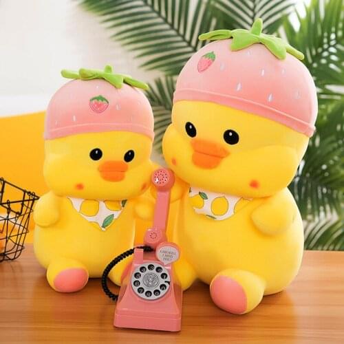 35/45cm Cartoon Strawberry Duck Doll Plush Toy Soft Stuffed Animals Pillow Room Sofa Decor for Kids Children Friend BirthdayGift