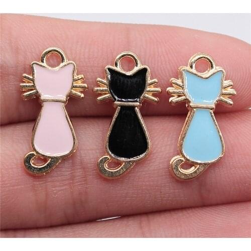 5pcs 3 Colors Enamel Cat Charm Pendant DIY Handmade Jewelry Accessories KC Gold Color 12x20mm