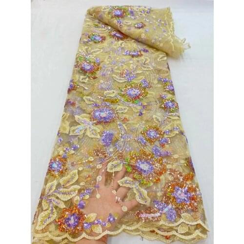 5 Yards Neat Heavy Embroidery African French Lace Fabric With Sequins Shine Nigeria Celebration Wear Party Dress Cloth Materials