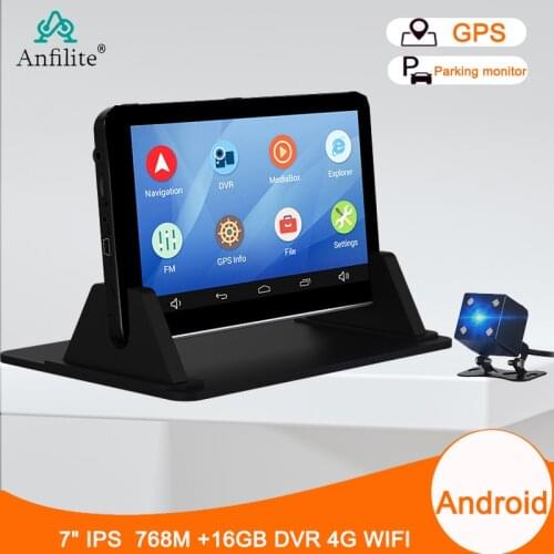 Anfilite 7 inch Capacitive Android Quad Core DDR 512M 16GB car DVR with GPS Navigator dash cam dual cameras 1080P truck recorder
