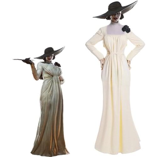 Alcina Dimitrescu White Dress Cosplay Costume Village Chatelain Alcina Biohazard Dress Necklace Halloween Party Outfit For Women