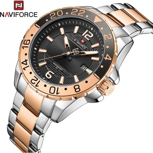 NAVIFORCE New Casual Watch For Men Stainless Steel Band Big Dial Quartz Male Watches with Luminous Pointers relogio masculino