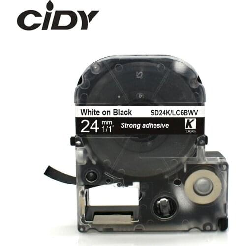CIDY White on black SD24K SD24KW/LC6BWV strong adhesive ribbon cassette tape for kingjim/epson label maker LW300 LW400 LW-600P
