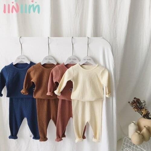 Children Ribbed Fitted Pajamas Kids Toddler Baby Boys Girls Cotton Top+Pants Sets Clothing Autumn Clothes Sleepwear Nightwear