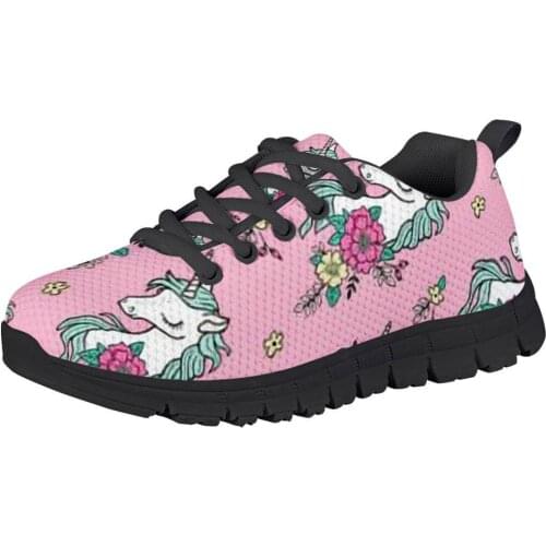 HYCOOL Girls Shoes Flats Cute Spoon Flower Sleep Unicorn Print Kids Outdoor Sports Running Sneakers Children Casual Footwear