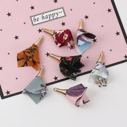 DoreenBeads Fabric Tassel Pendants Flower Gold Color At Random DIY Jewelry Findings About 35mm(1 3/8") x 25mm(1"), 20 PCs