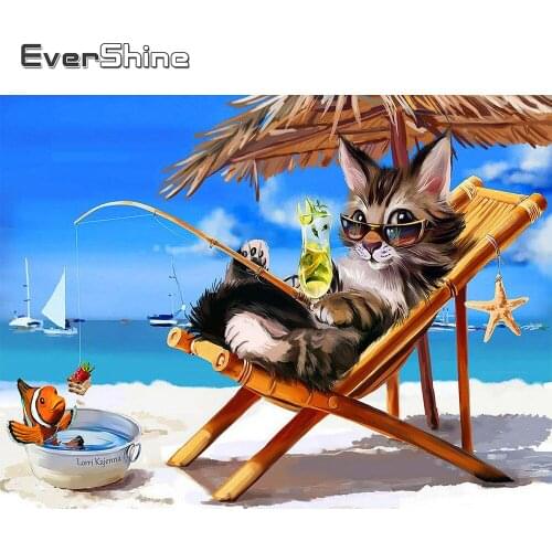 Evershine 5D Diamond Painting Full Drill Square Cat Diamond Mosaic Animal Rhinestones Pictures Diamond Embroidery Cartoon