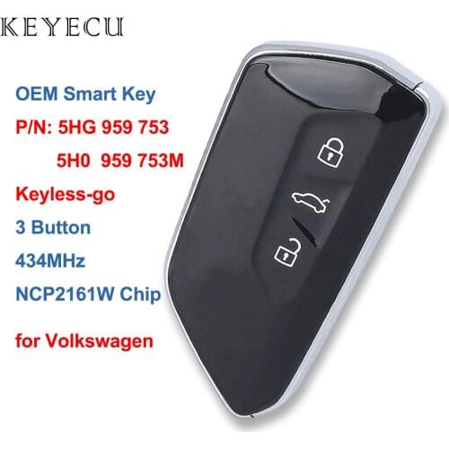 Keyecu 5HG 959 753 5H0 959 753M OEM Smart Remote Car Key Fob 3 Button 434MHz NCP2161W Chip for Volkswagen VW 5HG959753 5H095975M