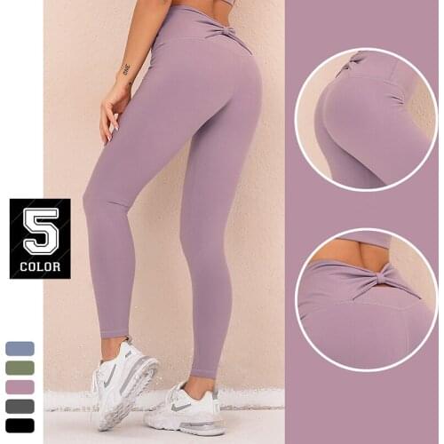 Solid Color Leggings Women Sexy Sports Pants With Bowknot Hips Push Up Gym Leggings Nylon Leggings High Waist Fitness Leggings