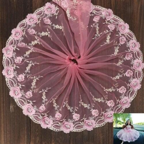 Pink/purple Embroidered Flowers 22cm Wide Lace Trim Ribbon Fabric DIY Craft&Sewing Dress Accessories Clothing wedding wh