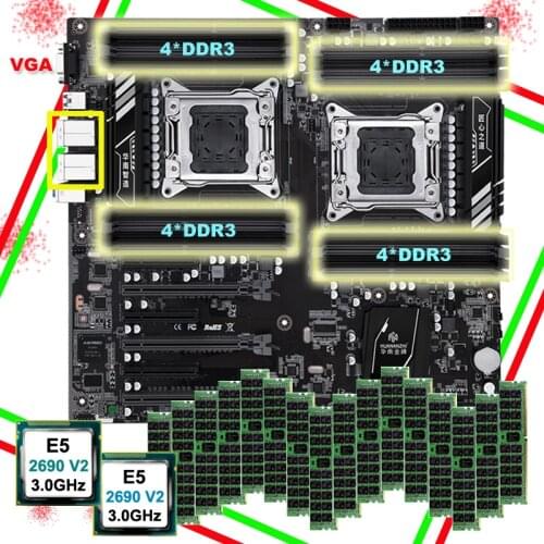 HUANANZHI X79-16D Dual Socket Motherboard with VGA Video Port 2 Processors Intel Xeon E5 2690 V2 Big Brand RAM 256G(16*16G) RECC