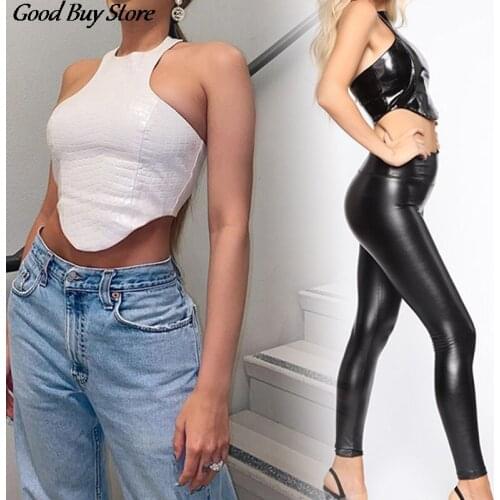 Crocodile Pattern Leather Clubwear Tops Blackless Summer Beach Tank Top Black White Sexy Clothes Women Camisole Sleeveless Camis