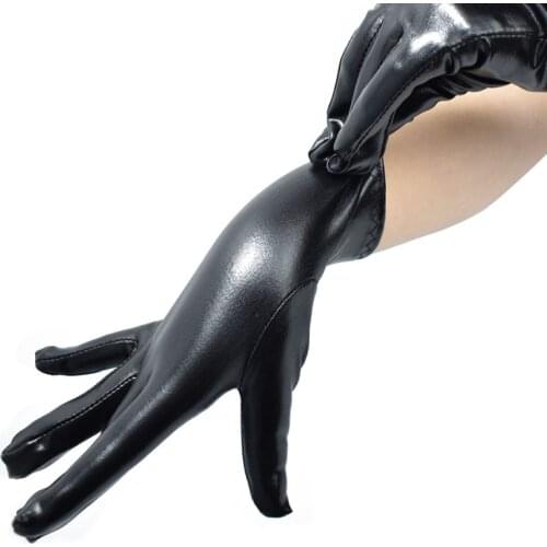 Unisex Full Finger Mittens Pu Leather Gloves Women Men Cosplay Gloves Goth Punk Mitten Solid Black Gloves Long Wrist Glove