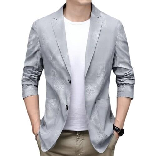 Blazers for Men Black Colors 2021 New Spring Mens Blazer Jacket Fashion Printing Slim Fit Single Breasted Suit