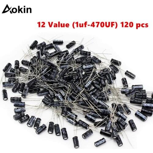 12 value kit 1uF-470uF Electrolytic Capacitor assortment set pack 1UF 2.2UF 3.3UF 4.7UF 10UF 22UF 33UF 47UF 100UF 220UF