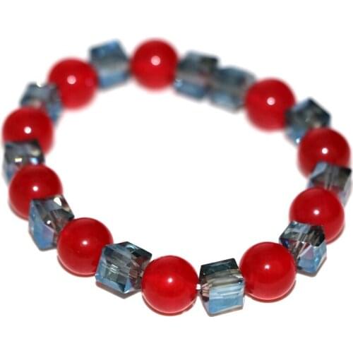 New Fashion Bangle & Bracelet 10mm Round Beads Natural Red Jades Chalcedony Stone 8mm Crystal Gifts Charms Jewelry 7.5inch B2948