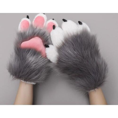 Unisex Plush Claw Gloves 3D Animal Paw Gloves Full Finger Mittens Party Supplies Halloween Cosplay Costume Gloves