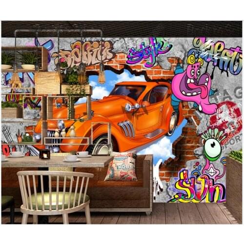 Custom photo wallpaper for walls 3 d murals Nostalgic graffiti 3D brick wall car bar restaurant background wall paper home decor