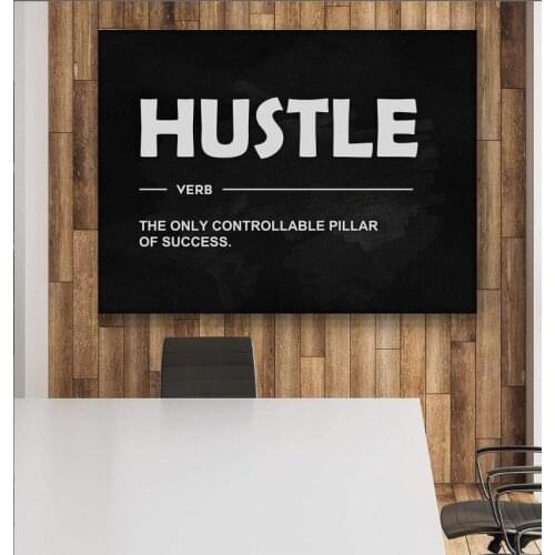 Suppliers For Prints HD Canvas Wall Art Hustle Black Painting Motivational Quotes Pictures Enterprise Office Poster Living Room