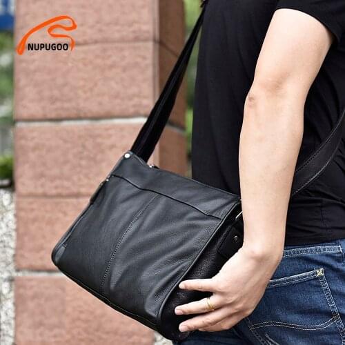 Casual Mens Shoulder Bag Genuine Leather Business Crossbody Bags High Capacity Classic Messenger For 10.5 Inch Ipad NUPUGOO