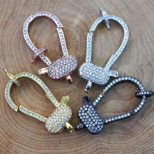 Paved Cz Clasp, Copper Metal Electroplated Lobster Clasp, Clear Zircon Paved Jewelry Accessories In 34x16.5x6.5 mm FC6448