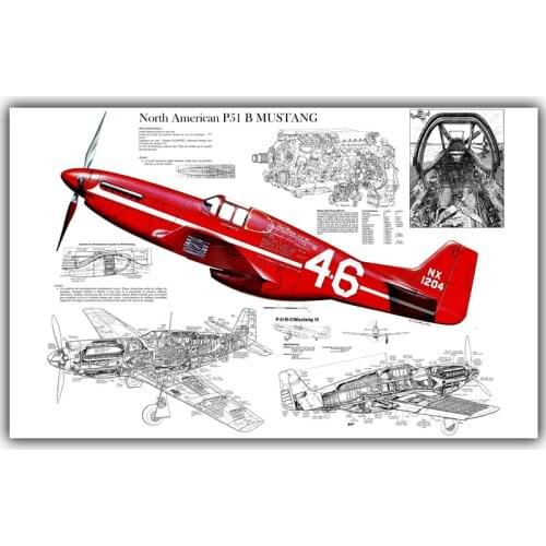 North American P-51 Mustang Airplane Graphic Art Poster Silk Decorated Living Room Wallpaper