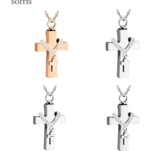 SOITIS Customize Engraved Cross Shaped Keepsake Pendant Urn Necklace High Quality Prayer Box Memorial Cremation Gift