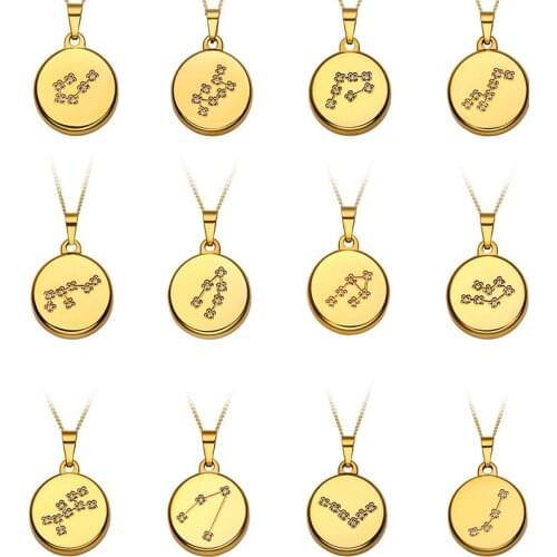 Amaiyllis 18K Gold Twelve Constellation Pendant Necklace Simple Clavicle Chain Constellation Necklace For Lover Jewelry