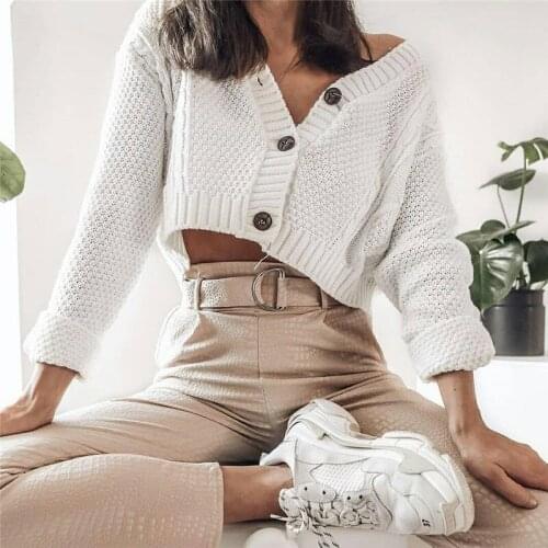 Trendy Women clothes Knitted Casual Cardigan Ladies Open Front long Sleeve Sweater Button solid Polyester Outwear one pieces
