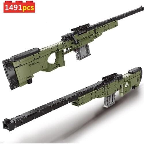 Military Series AWM Sniper Rifle Winchester M1897 Shot Gun Model Building Blocks Can Shoot Bullet Bricks Toys Gift For Boy Adult