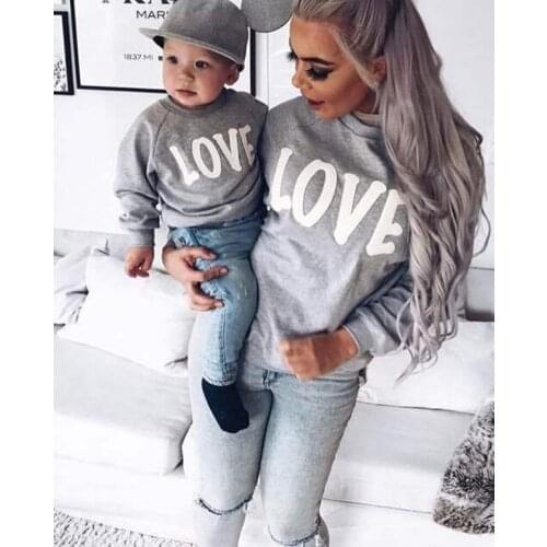 Europe and the United States explosions long-sleeved round neck letter LOVE parent-child wear sweater mommy and me clothes
