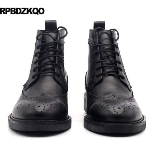 Plus Size Faux Fur Booties Oxford Wingtip Brogue Wedding Boots Winter Ankle Designer Shoes Men High Quality Full Grain Leather