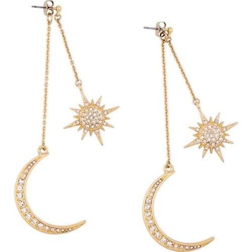 Fresh and diamondd crescent stars women earrings trend alloy gold earrings jewelry