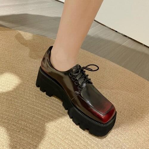 Women Lolita Square Toe Gothic Punk Pumps Shoes Platform Wedge High Heel Creepers Japanese Harajuku Dark JK Retro Match Colors