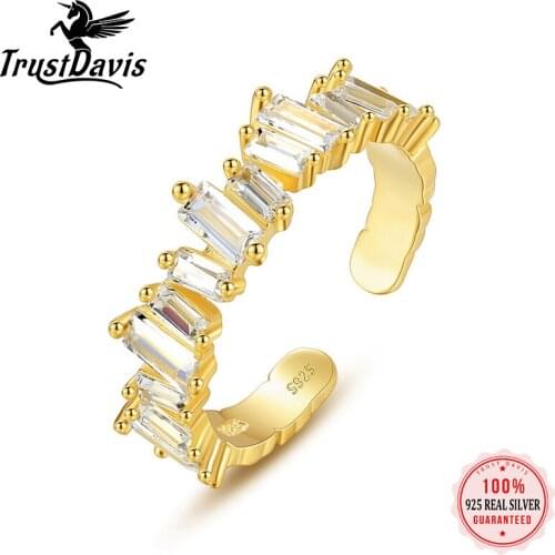 TrustDavis Real 925 Sterling Silver Square Cubic Zircon Adjustable Ring Women Fashion Wedding Party Jewelry Gift L227