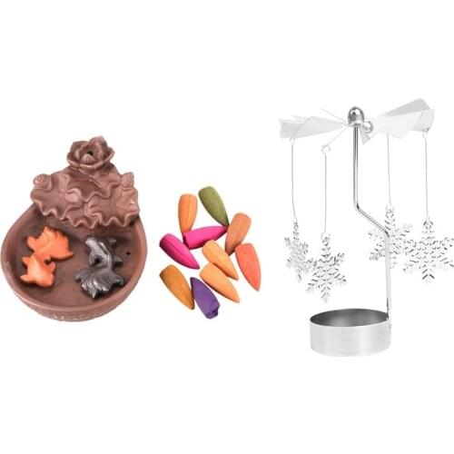 1 Pcs Koi Fish Good Luck Incense Smoke Backflow Incense Burner & 2 Pcs Metal Snowflake Carousel Tea Light Candle Holder