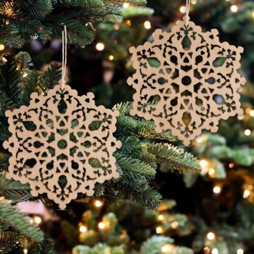 10pcs DIY Wooden Snowflakes Unfinished Wood Ornaments Cutouts for Christmas Decoration Christmas Tree Hanging Embellishments