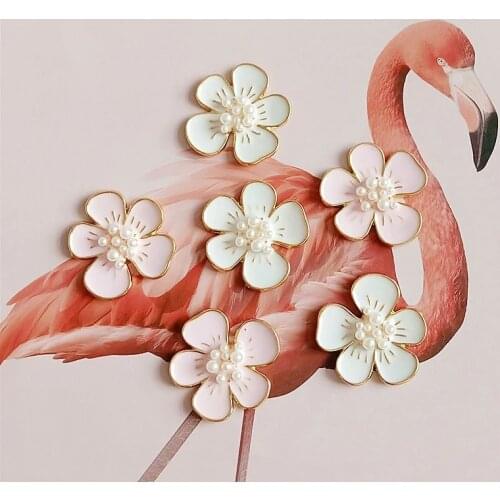 10 pcs/lot Dripping Alloy Pink And White Peach Pearl Button Accessories Clothing Headdress Accessories Diy Handmade Jewelry