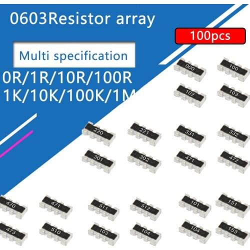 100pcs 0603*4 8P4R 2*4P SMD Network Resistor array 0ohm 1 10 100 ohm 1K 10K 100K 1M 101 102 103 104 105