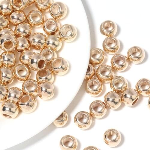 100pcs Dia 4 6 8 10 12mm CCB Round Big Hole Bead Gold Spacer Beads Leather Cords Bracelet Necklace For DIY Jewelry Making