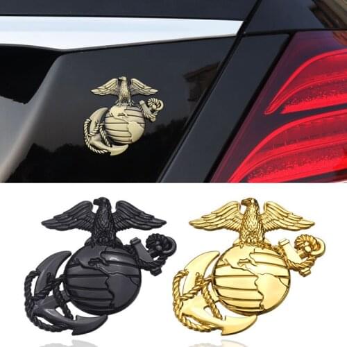 1x Car sticker World Marine Insignia 3D metal insignia Eagle gun metal chrome veteran outdoor military auto parts