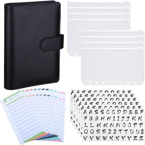 29 Pieces A6 PU Leather Cash Budget Binder System with Binder Pockets,12pcs Expense Budget Sheets and 6 Sheets Sticker Label
