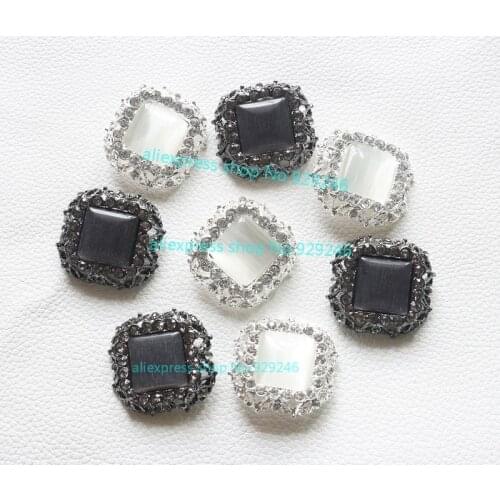 3.2cm square grey stone button for coat clear crystal rhinestone button silver for garment embellishments DIY crafts supplies