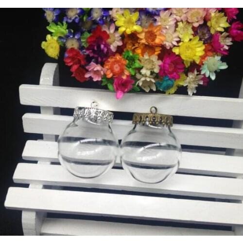 300sets/lot 25*15mm clear glass globe bubble 15mm crown base Glass vial pendant hollow diy glass cover dome necklace jars charms