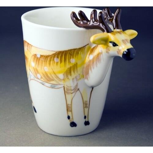 3D Roe Deer Animal Mug Hand-painted Cartoon Ceramic Coffee Mug Creative Mug Gift Ceramic Mug