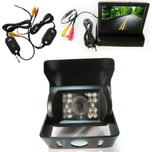 Wireless Car Rear View Reverse Back up Camera + 4.3 Inch LCD foldable Monitor Car Rear View Reversing Kit for Bus Truck