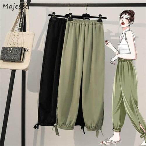 Wide Leg Pants Women Oversize Korean Casual Summer All-match Ins Solid Harajuku Simple Trendy Soft Loose Breathable Ankle-length